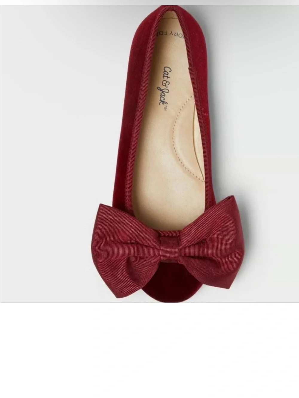 Girls Ruby Red Burgundy Velvet Red Bow Ballet Flats